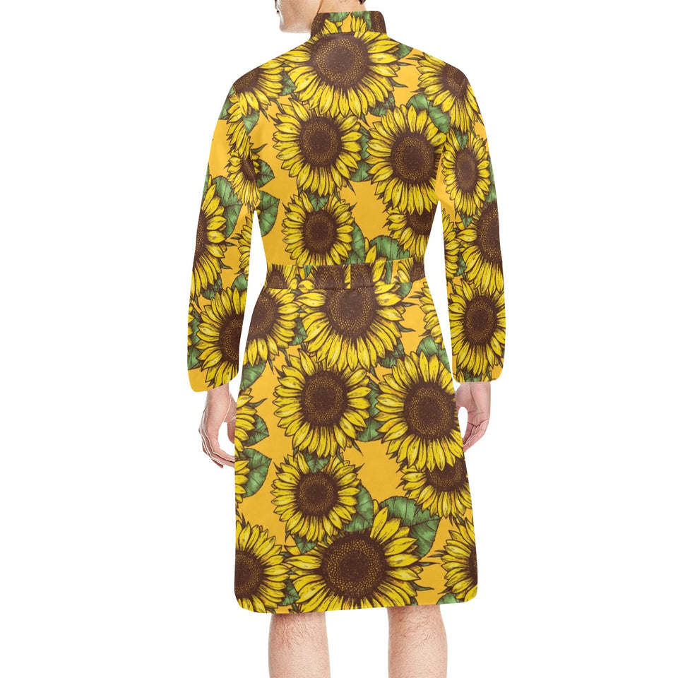 Sunflower pattern Men's Long Sleeve Belted Night Robe