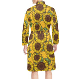 Sunflower pattern Men's Long Sleeve Belted Night Robe