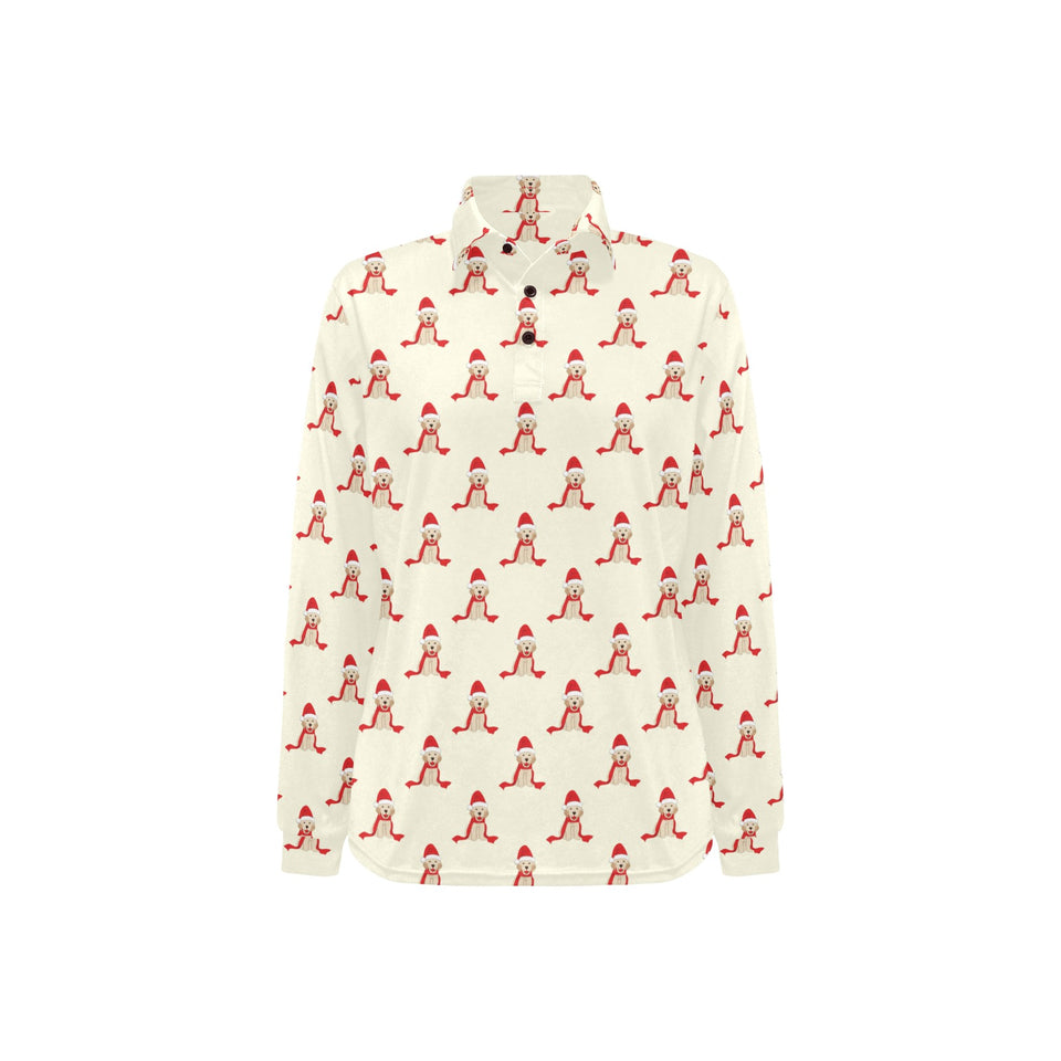 Golden Retriever Pattern Print Design 01 Women's Long Sleeve Polo Shirt