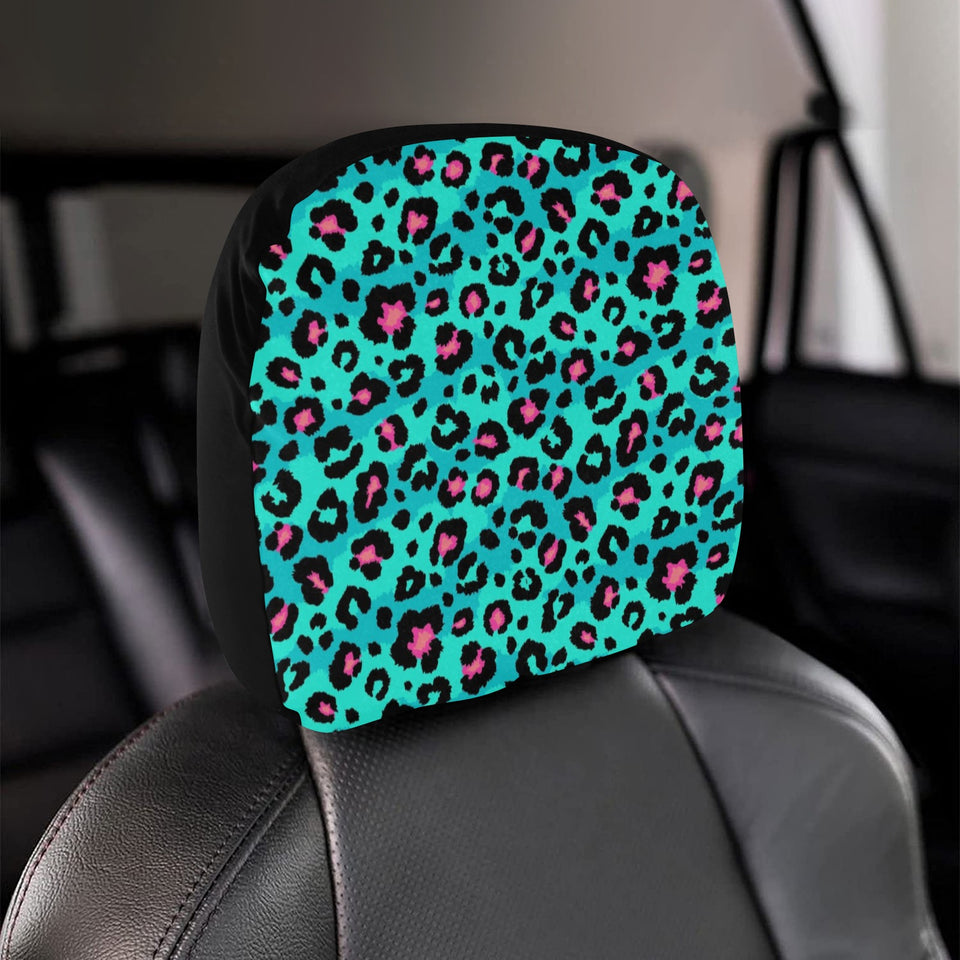 Green leopard skin print pattern Car Headrest Cover