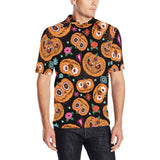 Pumpkin flowers spiderweb Halloween theme Men's All Over Print Polo Shirt