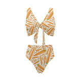 Carrot Pattern Print Design 02 Chest Bowknot High Waisted Bikini Swimsuit