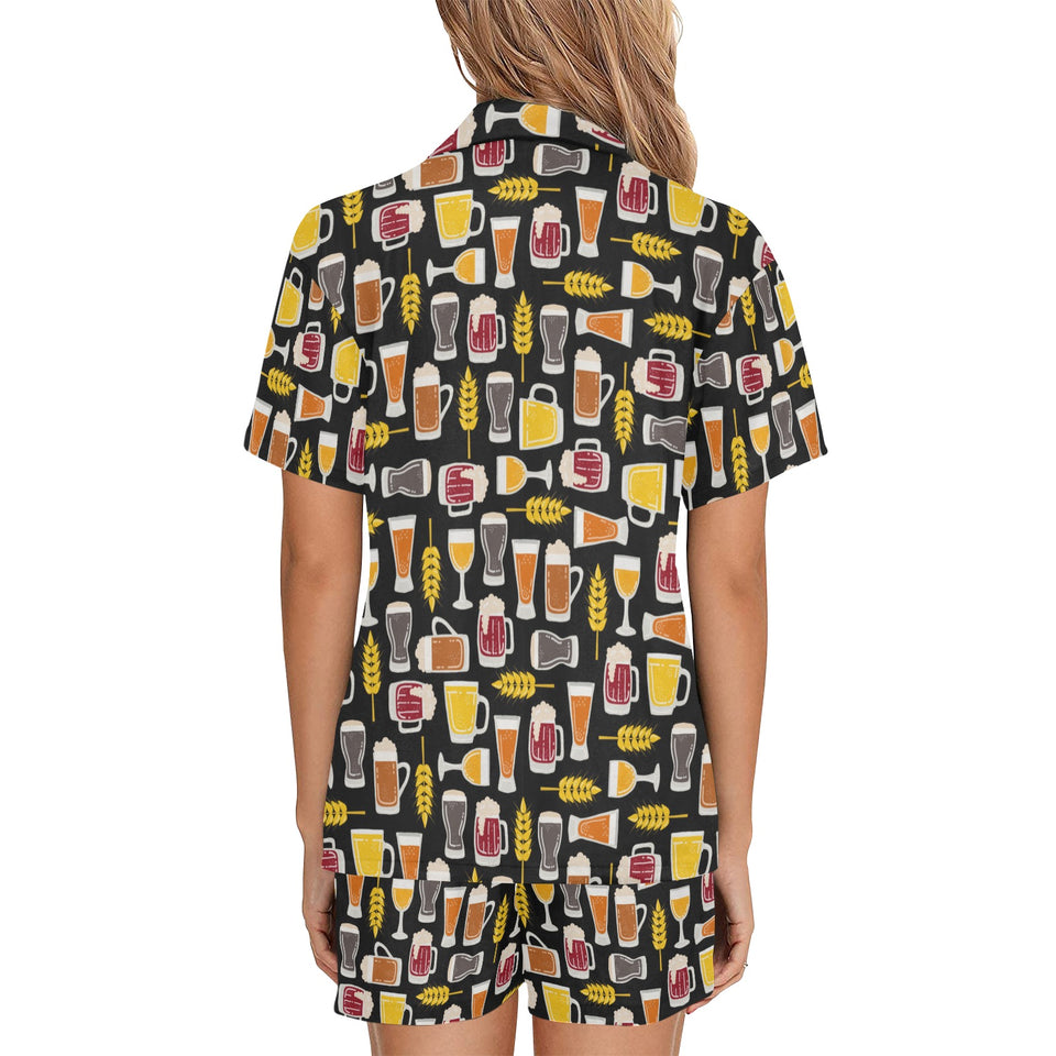 Beer type pattern Women's V-Neck Short Pajama Set