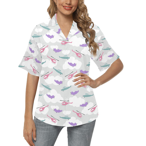 Helicopter plane pattern Women's All Over Print Hawaiian Shirt
