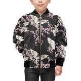 Japanese crane pink sakura pattern Kids' Boys' Girls' Bomber Jacket