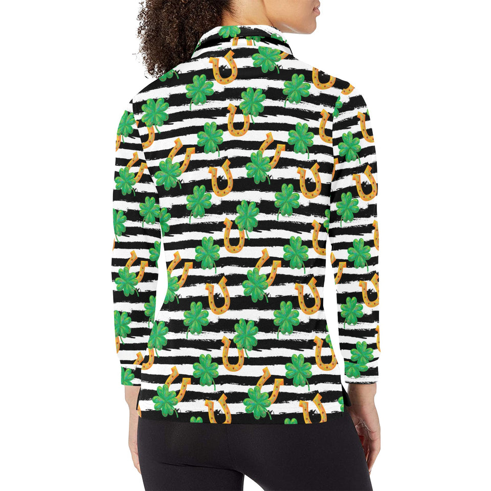 Horseshoes Pattern Print Design 01 Women's Long Sleeve Polo Shirt
