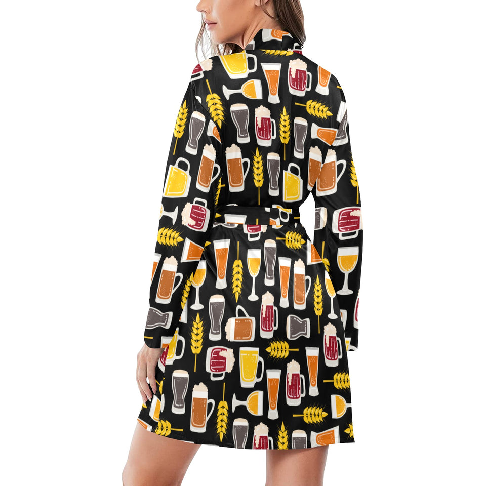 Beer type pattern Women's Long Sleeve Belted Night Robe