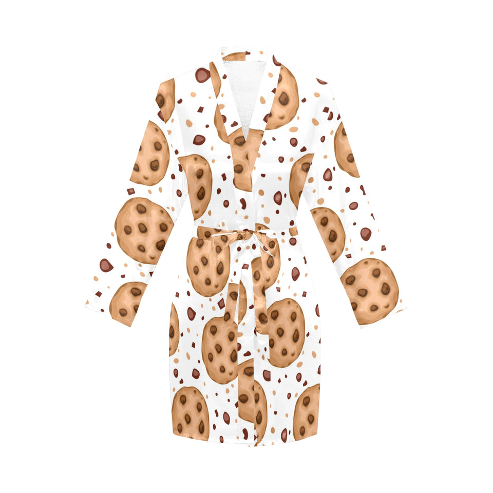 chocolate chip cookie pattern Women's Long Sleeve Belted Night Robe