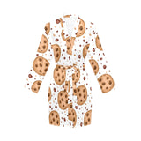 chocolate chip cookie pattern Women's Long Sleeve Belted Night Robe