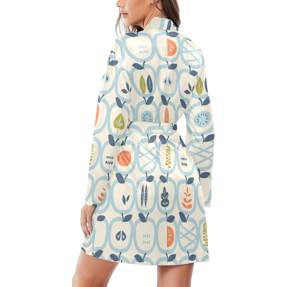 apples leaves pattern Women's Long Sleeve Belted Night Robe