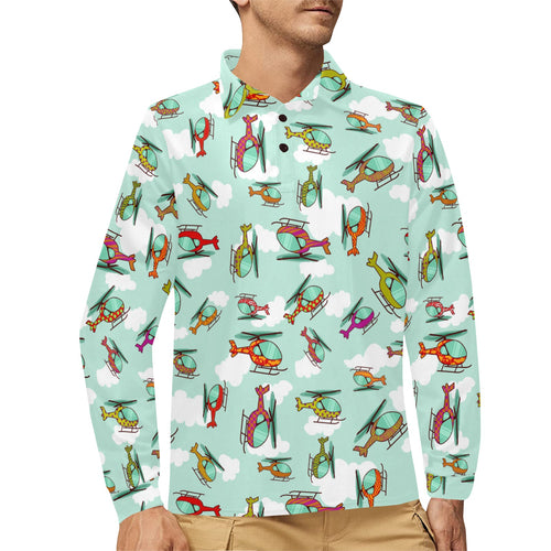 Helicopter design pattern Men's Long Sleeve Polo Shirt