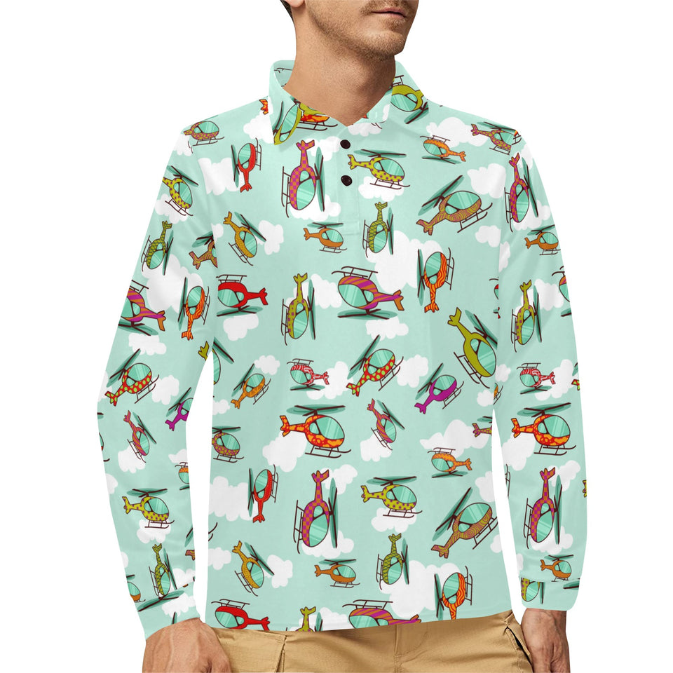 Helicopter design pattern Men's Long Sleeve Polo Shirt