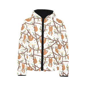 Sloths hanging on the tree pattern Kids' Boys' Girls' Padded Hooded Jacket