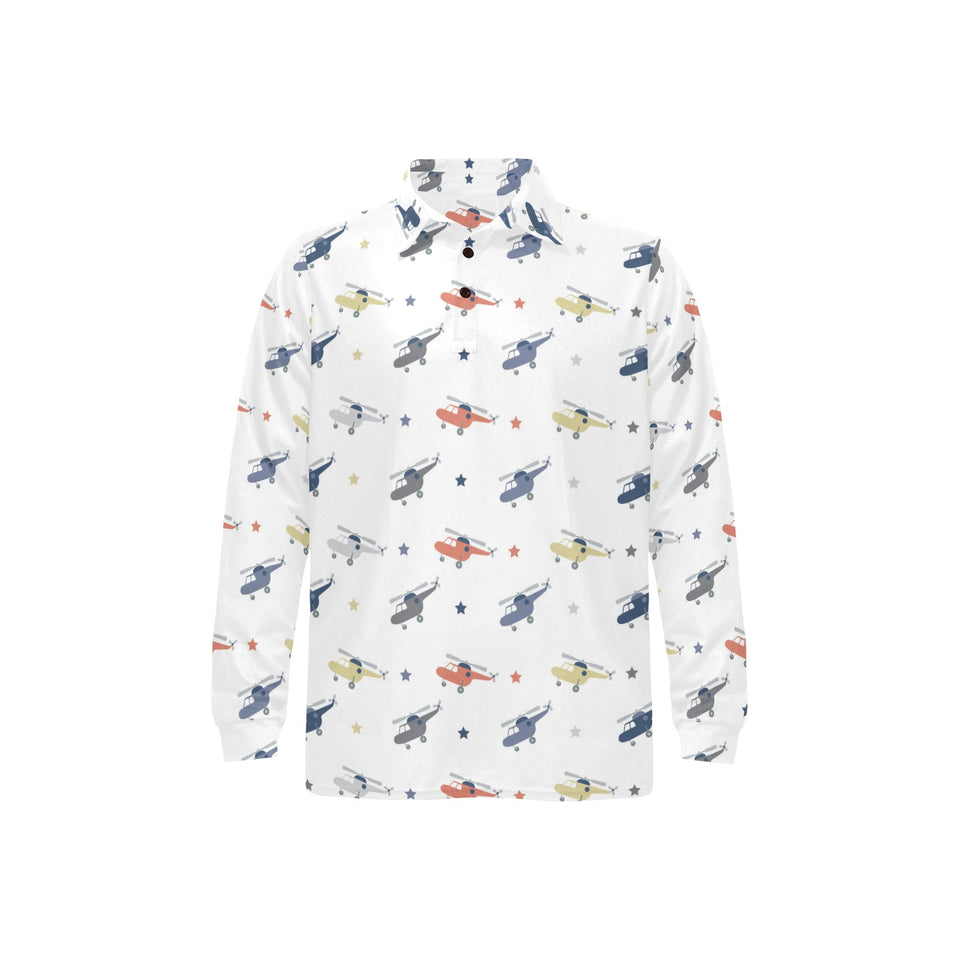 Cute helicopter star pattern Men's Long Sleeve Polo Shirt