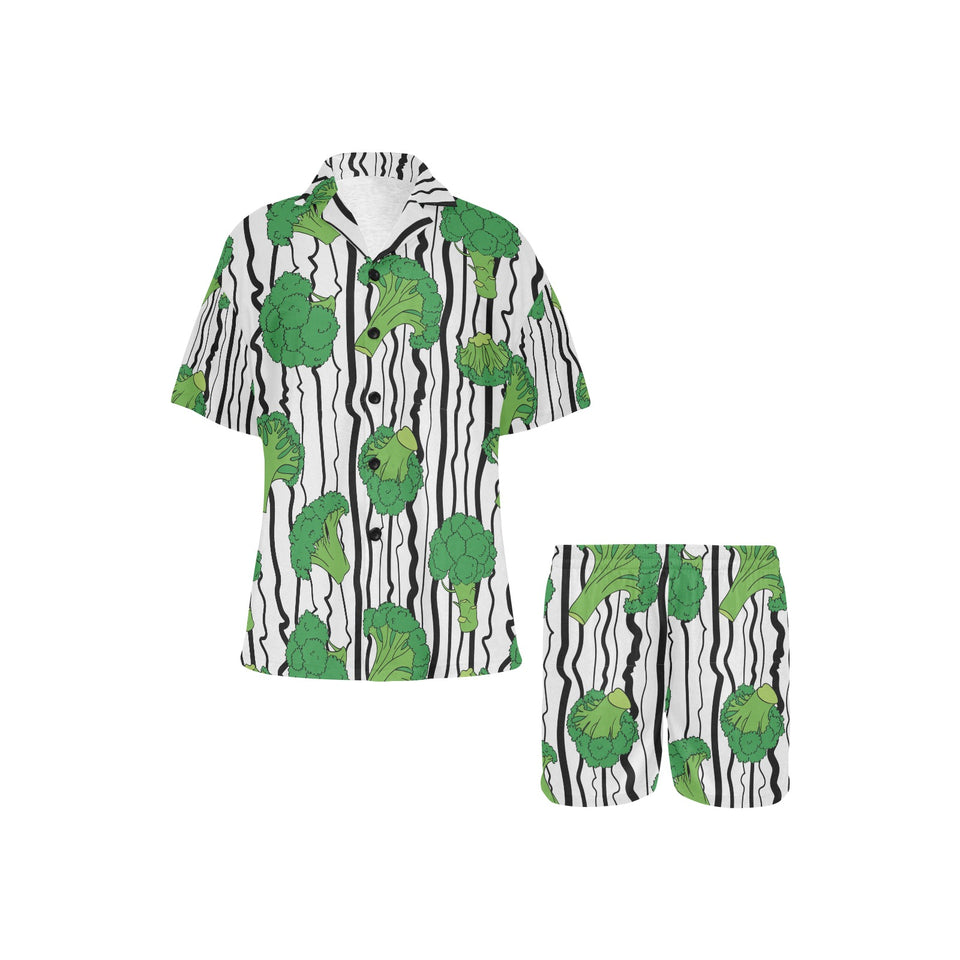 Cool Broccoli pattern Women's V-Neck Short Pajama Set