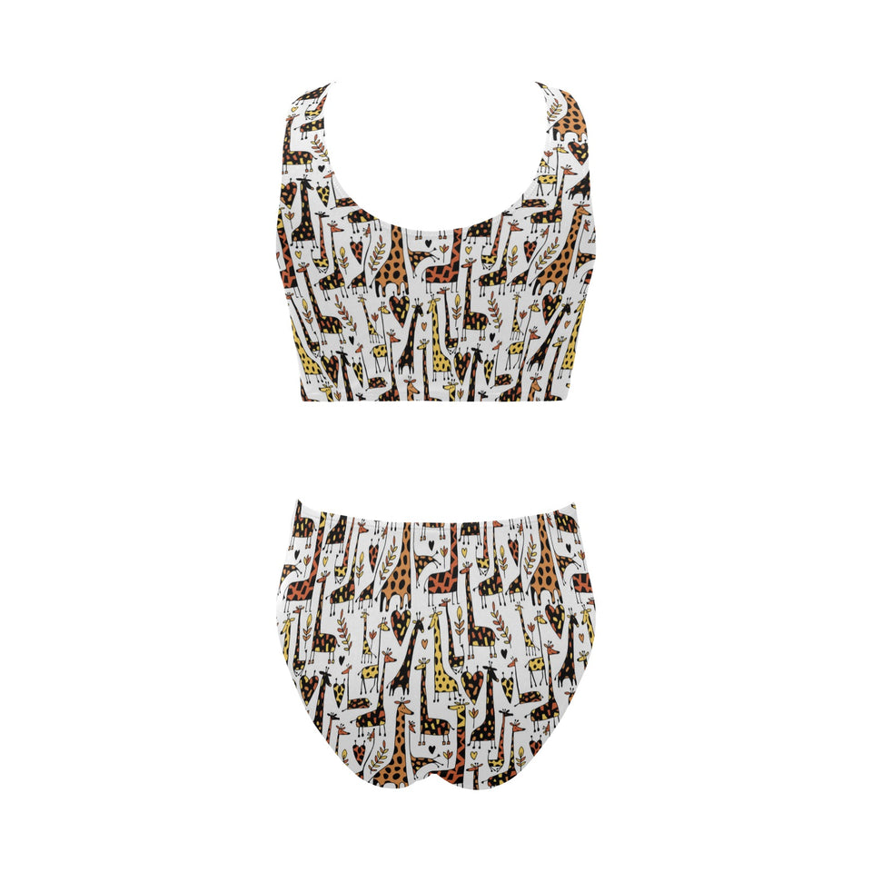 Giraffe Pattern Print Design 05 Chest Bowknot High Waisted Bikini Swimsuit