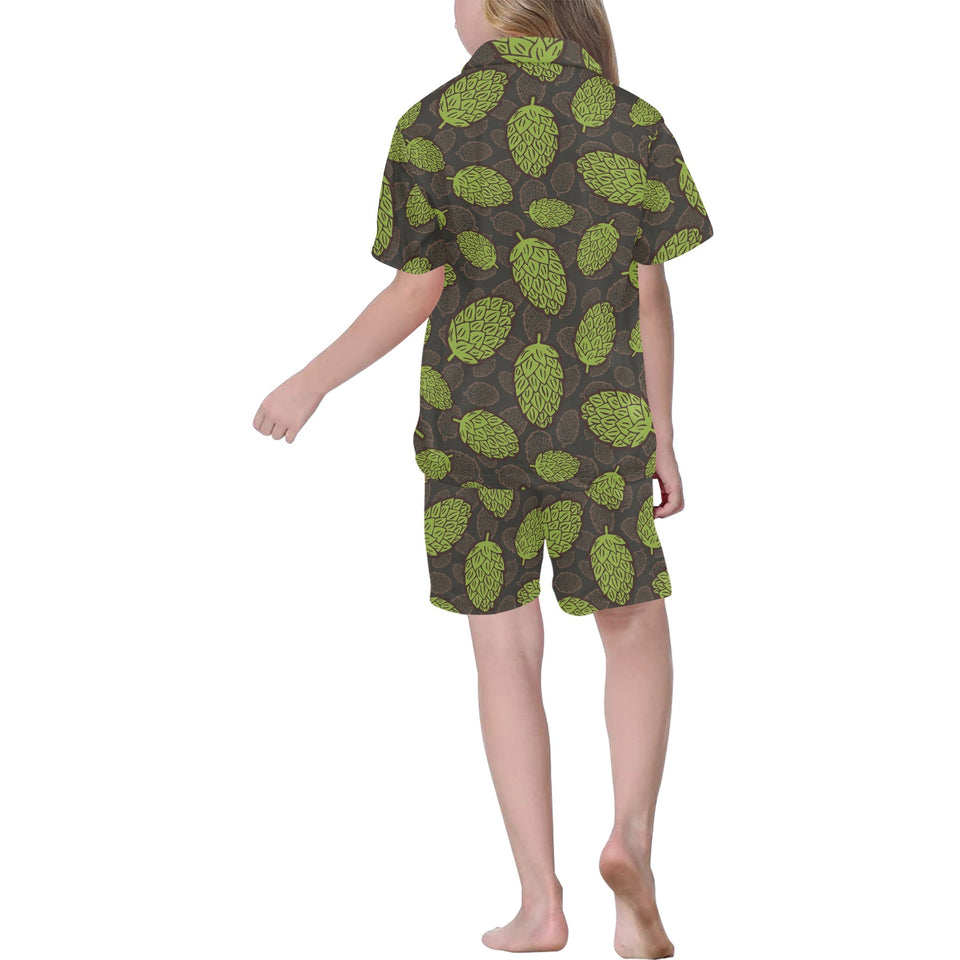 Hop pattern black background Kids' Boys' Girls' V-Neck Short Pajama Set