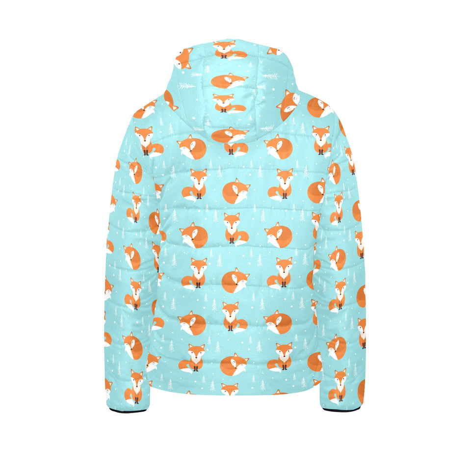 Fox pattern blue b ackground Kids' Boys' Girls' Padded Hooded Jacket