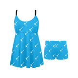 Darts Pattern Print Design 05 Chest Sexy Pleated Two Piece Swim Dress