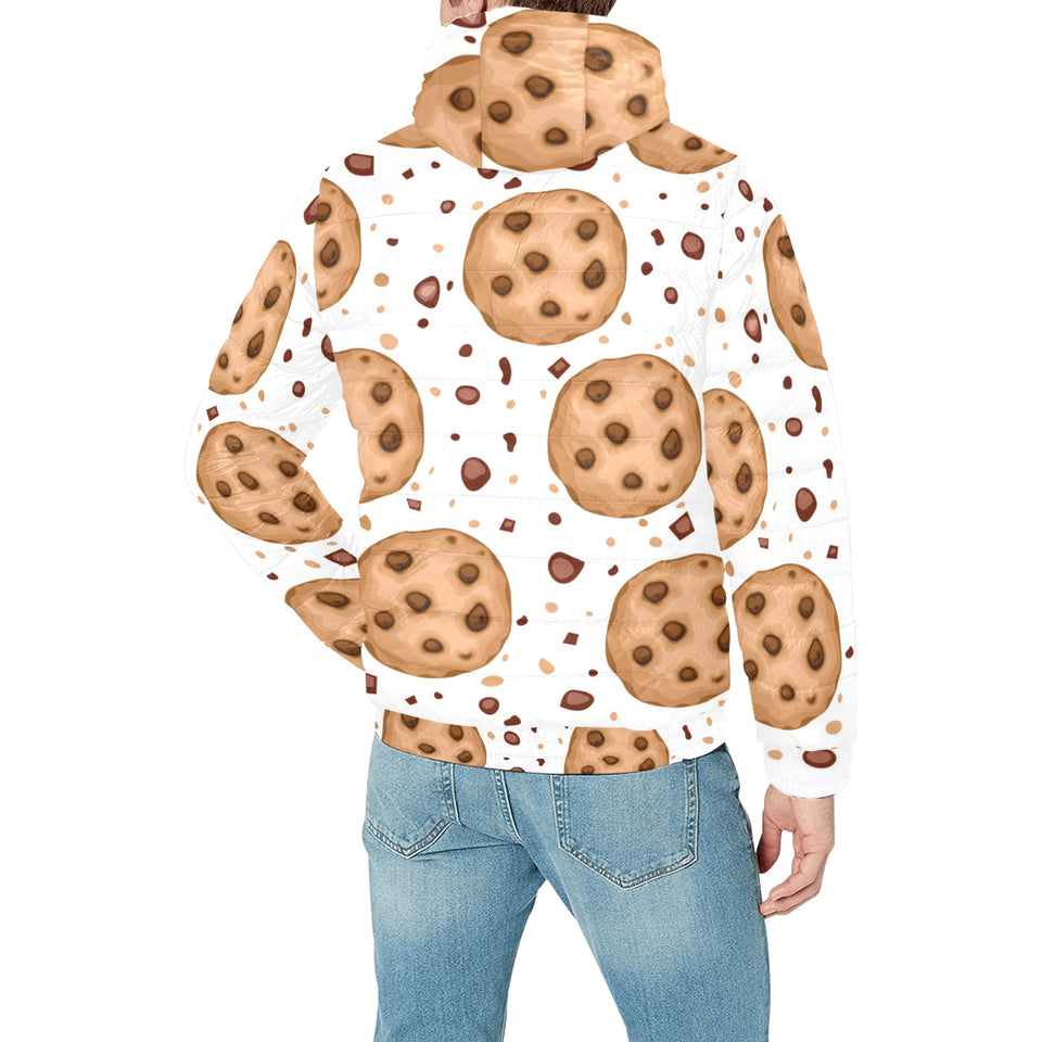 chocolate chip cookie pattern Men's Padded Hooded Jacket