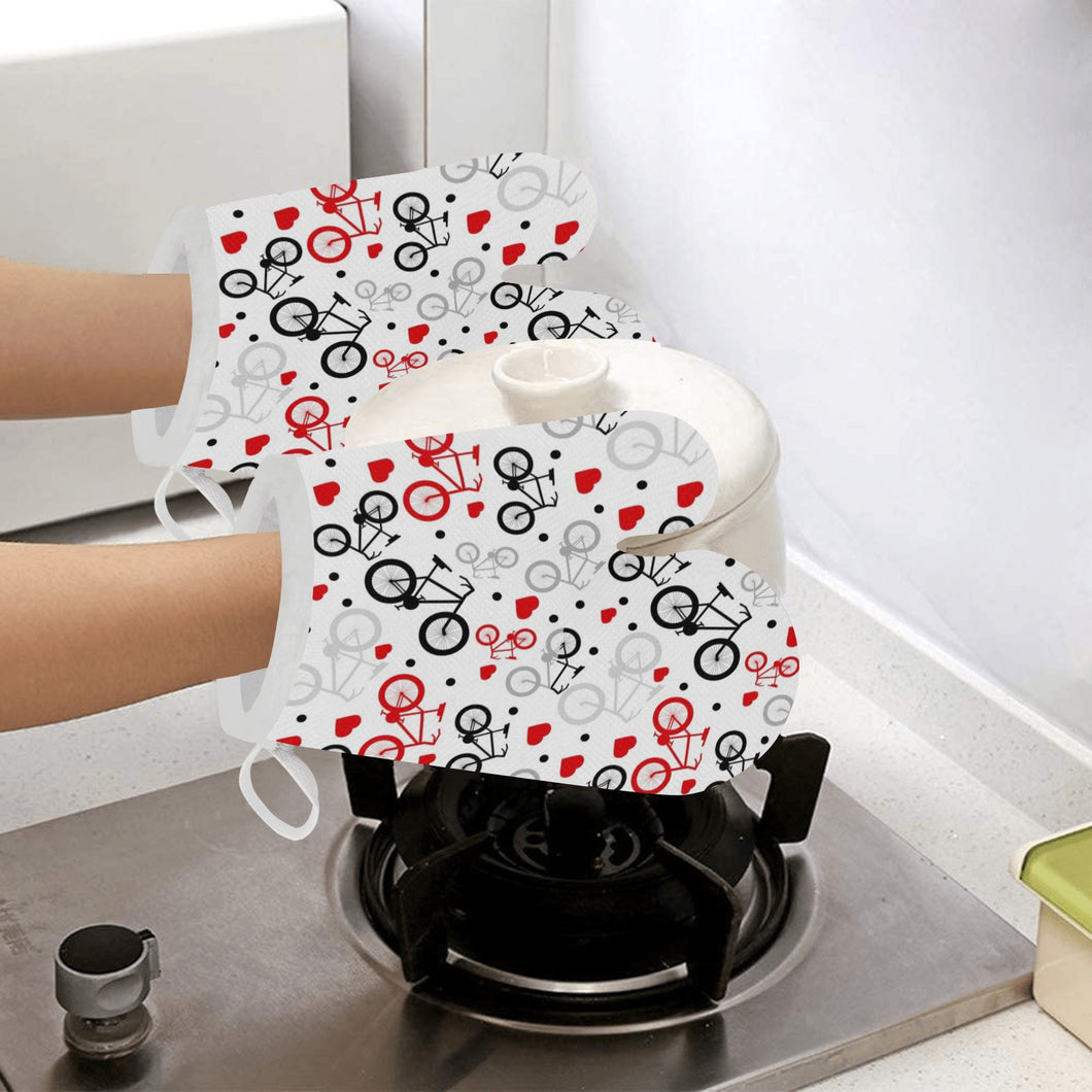 Bicycle Pattern Print Design 04 Heat Resistant Oven Mitts