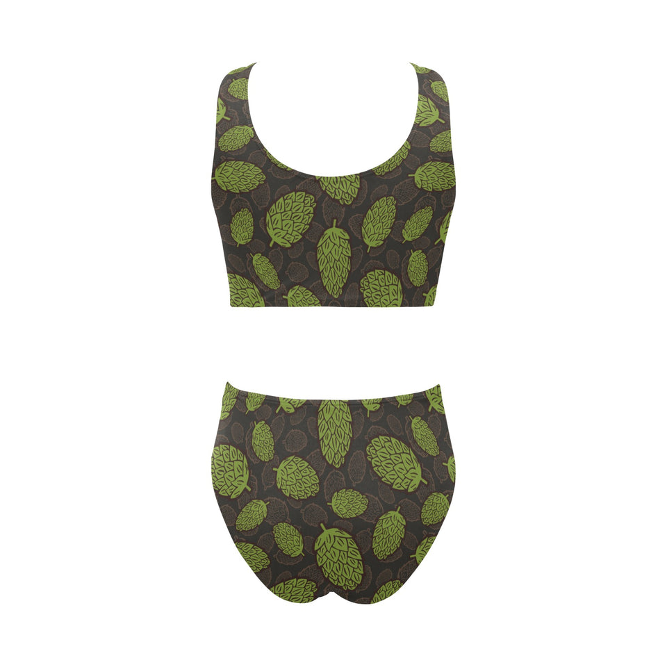 Hop pattern black background Chest Bowknot High Waisted Bikini Swimsuit