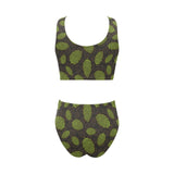Hop pattern black background Chest Bowknot High Waisted Bikini Swimsuit