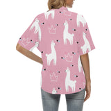 Llama Alpaca pink background Women's All Over Print Hawaiian Shirt