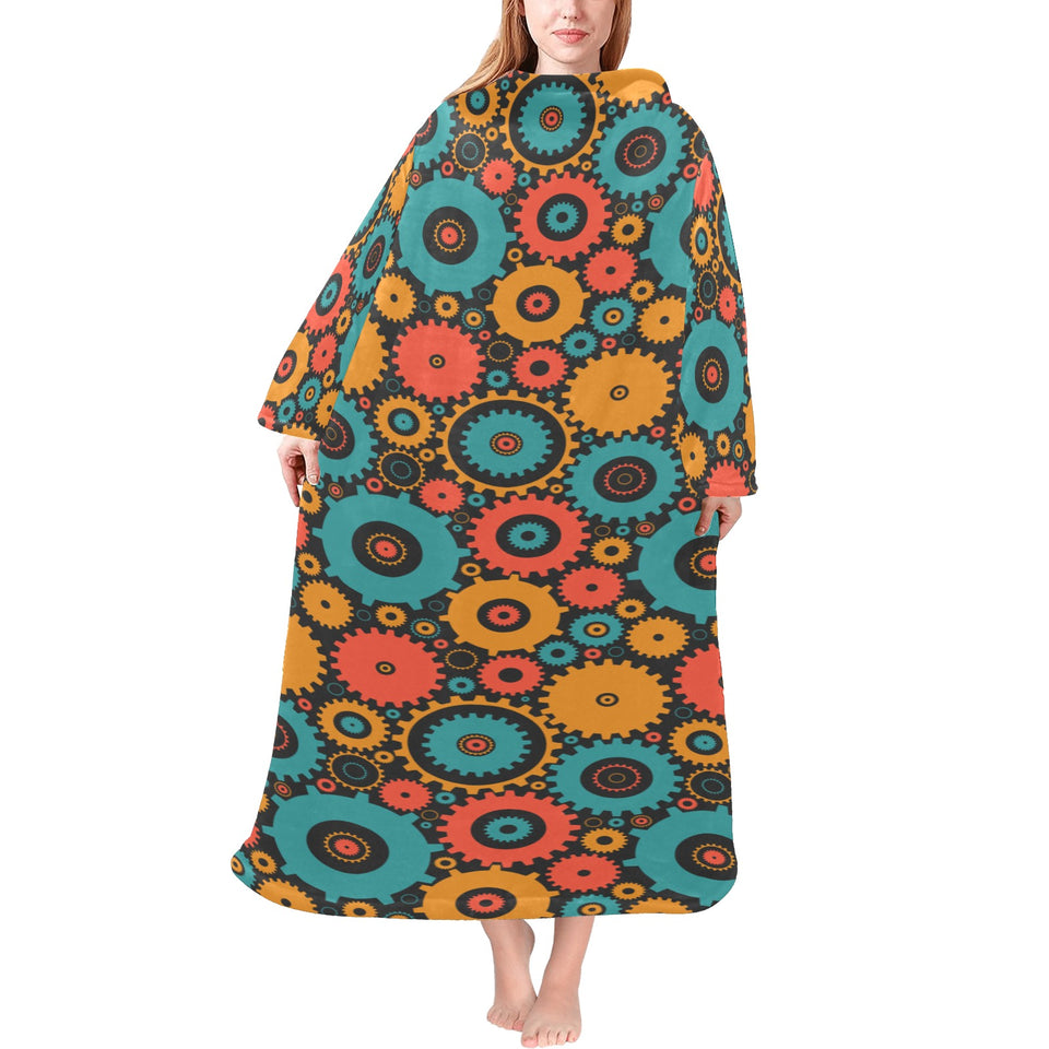 Gear Pattern Print Design 01 Blanket Robe with Sleeves