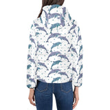 Dolphins pattern dotted background Women's Padded Hooded Jacket