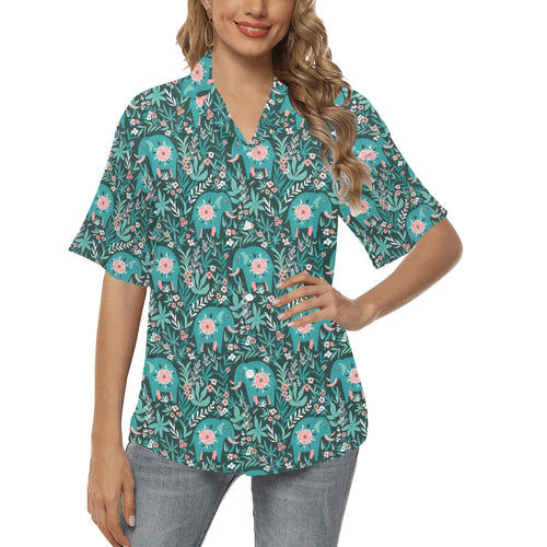 Elephants jungle pattern Women's All Over Print Hawaiian Shirt