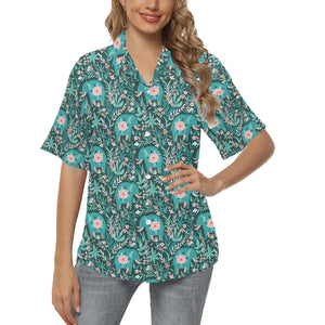 Elephants jungle pattern Women's All Over Print Hawaiian Shirt