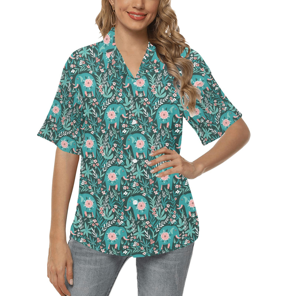 Elephants jungle pattern Women's All Over Print Hawaiian Shirt
