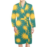 Sun green background Men's Long Sleeve Belted Night Robe