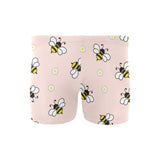 Cute bee flower pattern pink background Men's Swimming Trunks