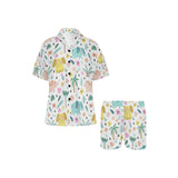 Cute elephants palm tree flower butterfly pattern Women's V-Neck Short Pajama Set