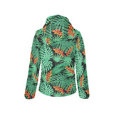 heliconia flower palm monstera leaves black backgr Women's Padded Hooded Jacket