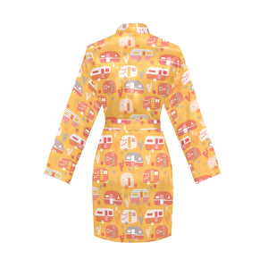 Camper Van Pattern Print Design 04 Women's Long Sleeve Belted Night Robe