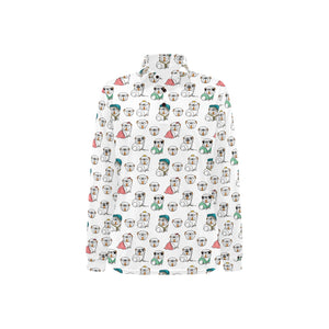 English Bulldog Pattern Print Design 03 Women's Long Sleeve Polo Shirt