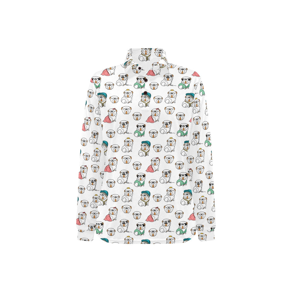 English Bulldog Pattern Print Design 03 Women's Long Sleeve Polo Shirt