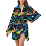 Colorful shark Women's Long Sleeve Belted Night Robe