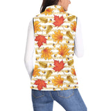 Maple leaf oak leaf acorns beige striped backgroun Women's Padded Vest