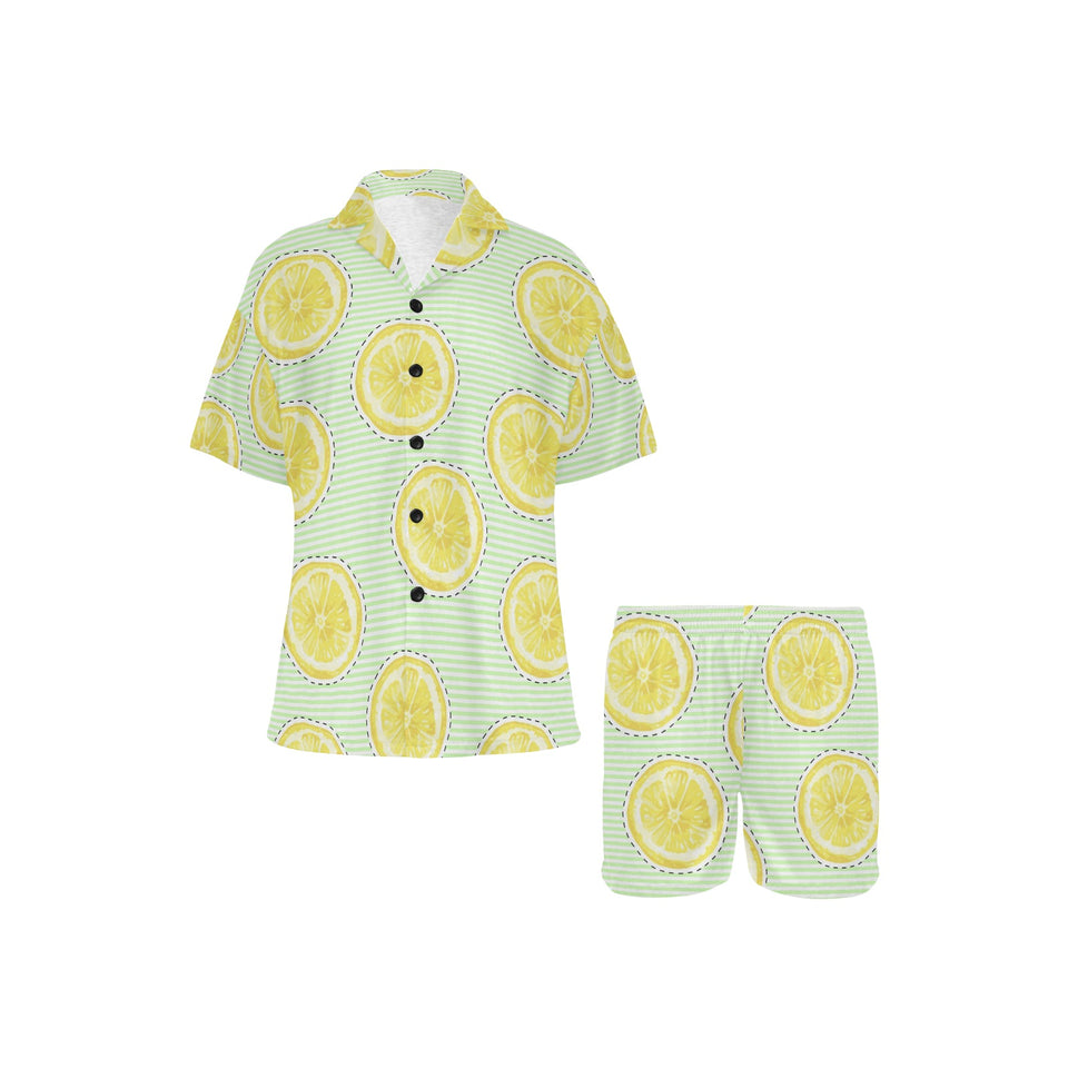 slice of lemon pattern Women's V-Neck Short Pajama Set
