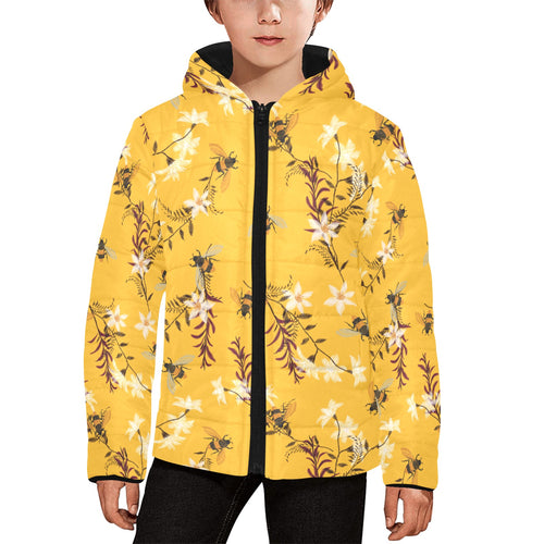 Bee flower pattern Kids' Boys' Girls' Padded Hooded Jacket