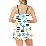 Math Pattern Print Design 05 Chest Sexy Pleated Two Piece Swim Dress