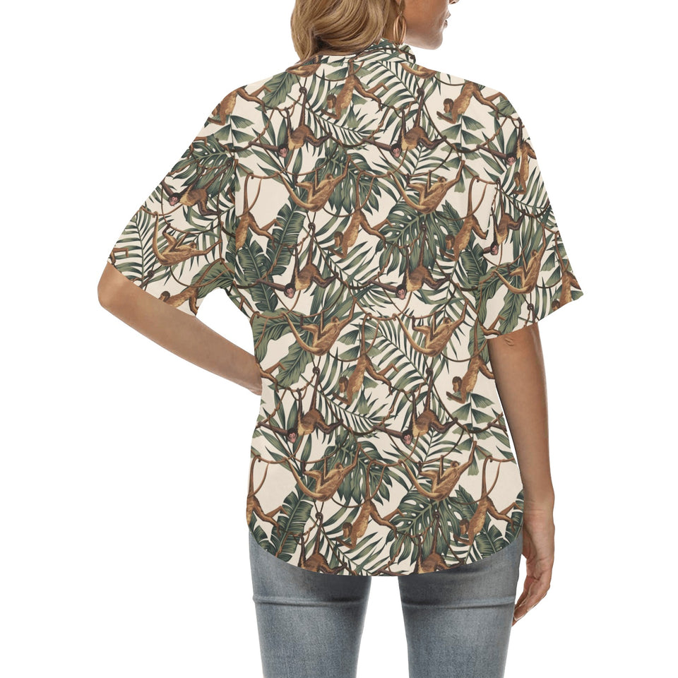 Monkey tropical leaves background Women's All Over Print Hawaiian Shirt