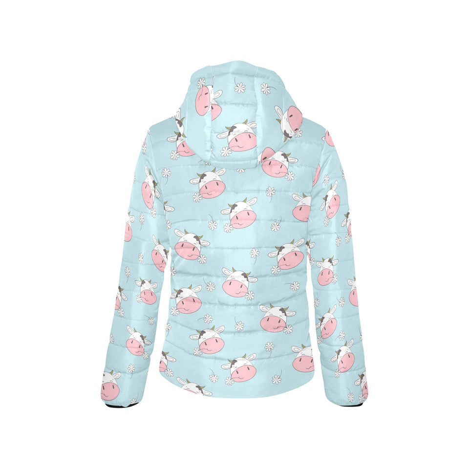 Cute cow flower pattern Women's Padded Hooded Jacket