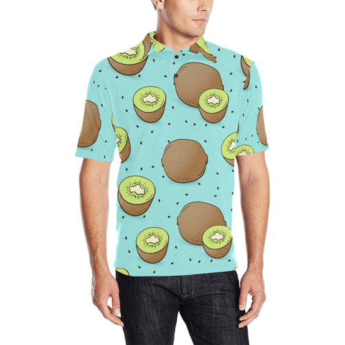 Kiwi blue background Men's All Over Print Polo Shirt