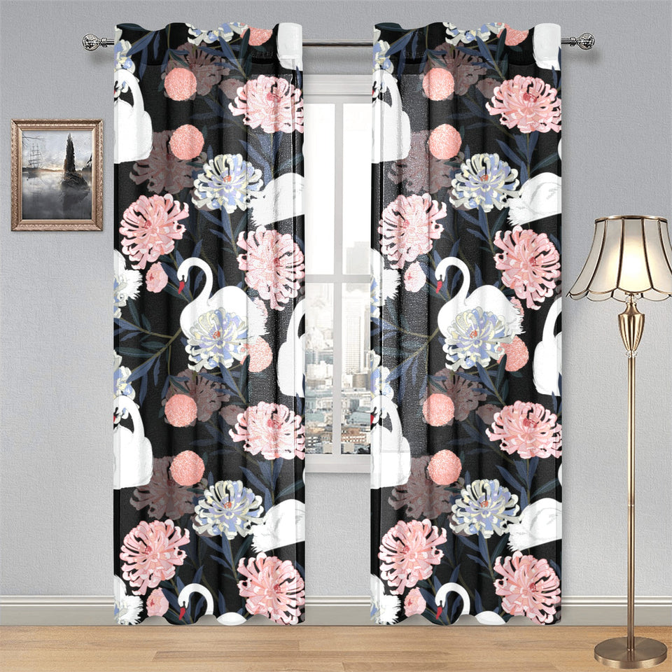 white swan blooming flower pattern Gauze Curtain