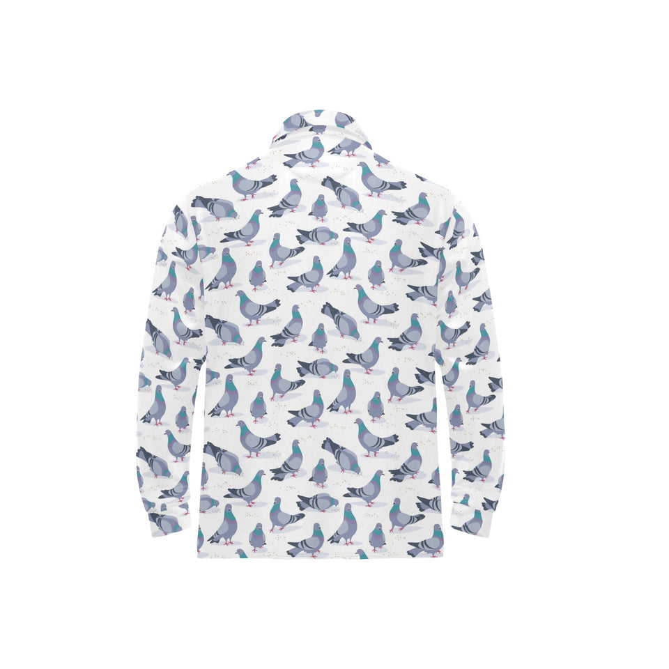 Pigeon Pattern Print Design 03 Men's Long Sleeve Polo Shirt